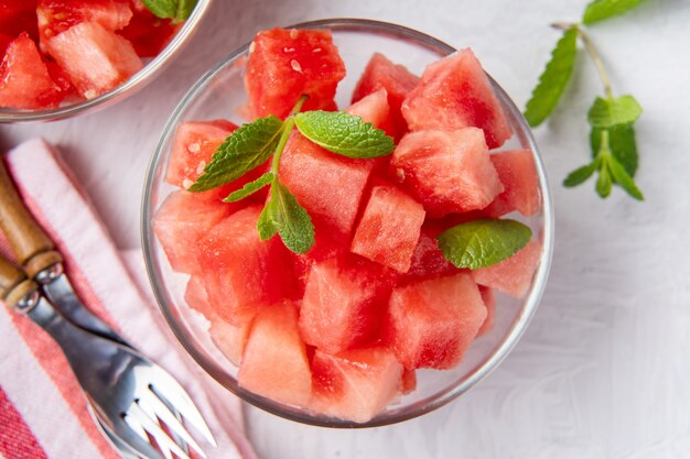 juicy watermelon pieces in glass bow