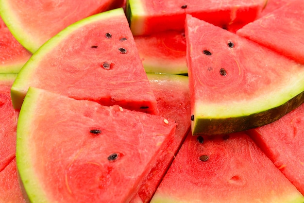 Juicy watermelon slices background. Top view.