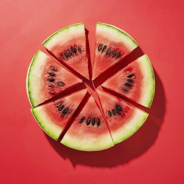 생동감 넘치는 은 바탕에 맛있는 수박 조각, 상쾌한 여름 맛, 평평한 