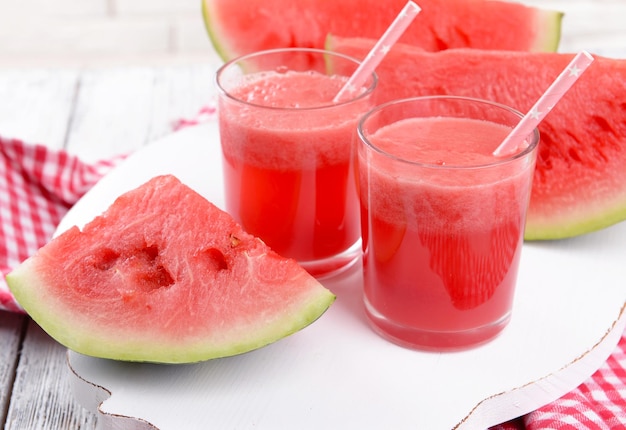 Juicy watermelon on table closeup