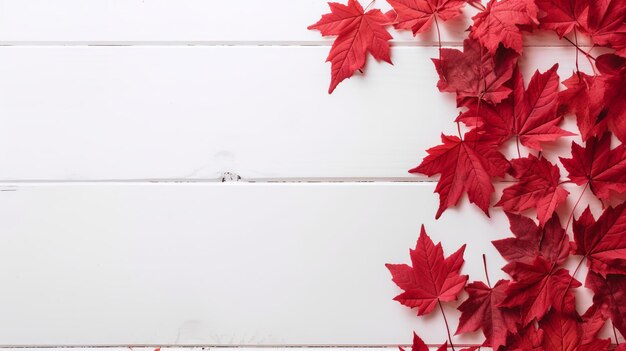 July 1st Canada Day illustration with maple leaves on white wooden background Generative ai