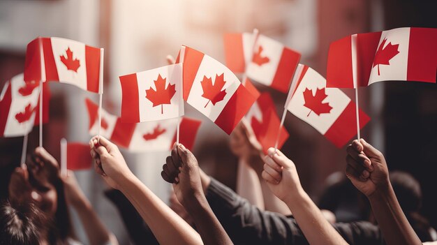 July 1st Happy Canada day illustration of People with Canada flag Generative ai