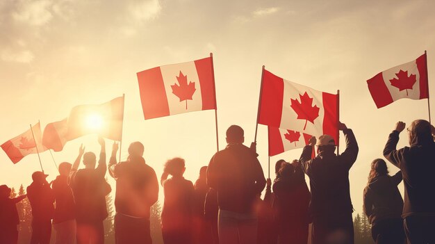 7월 1일 행복한 캐나다의 날 캐나다 국기를 가진 사람들의 그림 Generative ai
