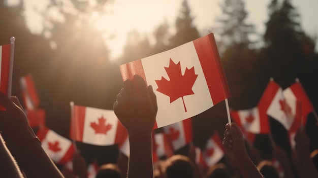 July 1st Happy Canada day illustration of People with Canada flag Generative ai