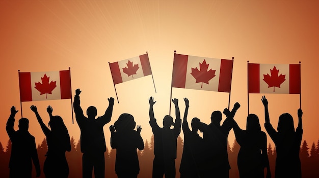 July 1st Happy Canada day illustration of People with Canada flag Generative ai