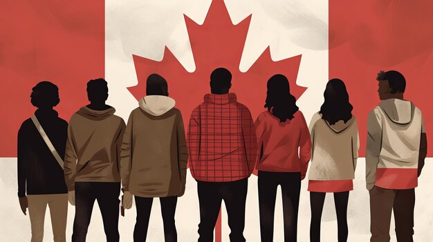 July 1st Happy Canada day illustration of People with Canada flag Generative ai