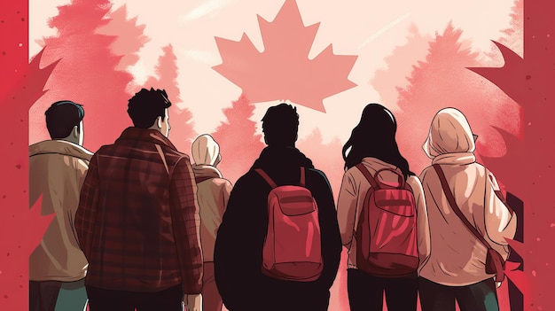 July 1st Happy Canada day illustration of People with Canada flag Generative ai