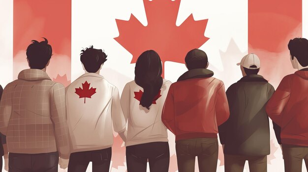 July 1st Happy Canada day illustration of People with Canada flag Generative ai