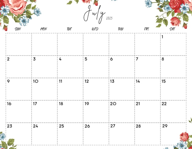 July 2023 Watercolor Floral Calendar