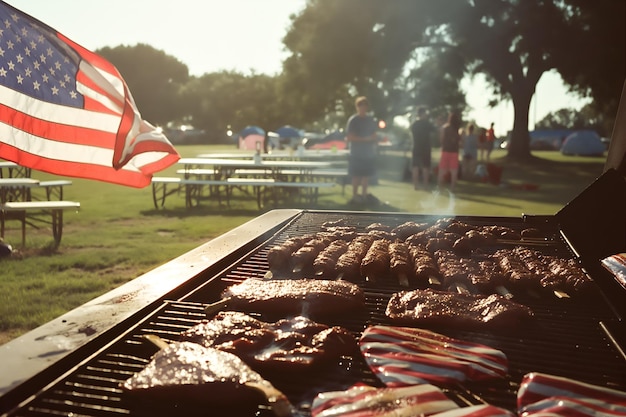 Photo july 4 celebration american flag waving at barbecue in the park symbolizing unity and freedom