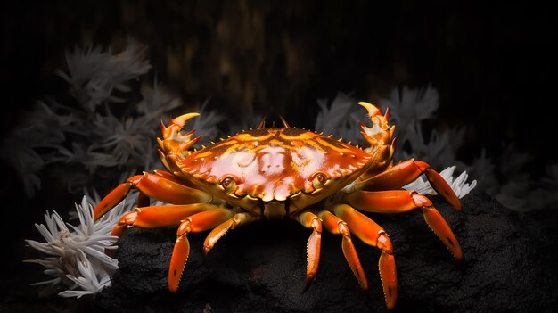 A jumbo red crab on a plate with chopsticks on the side seafood photography