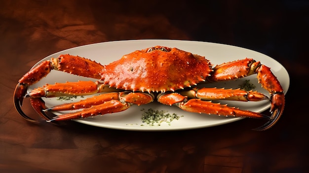 A jumbo red crab on a plate with chopsticks on the side seafood photography