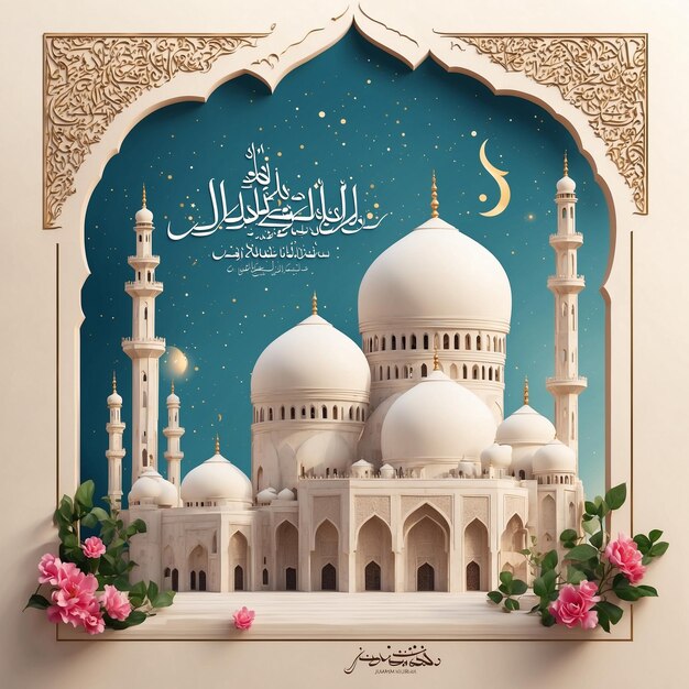 Jumma Mubarak Blessed Friday Arabic Calligraphy Social media post with mosque