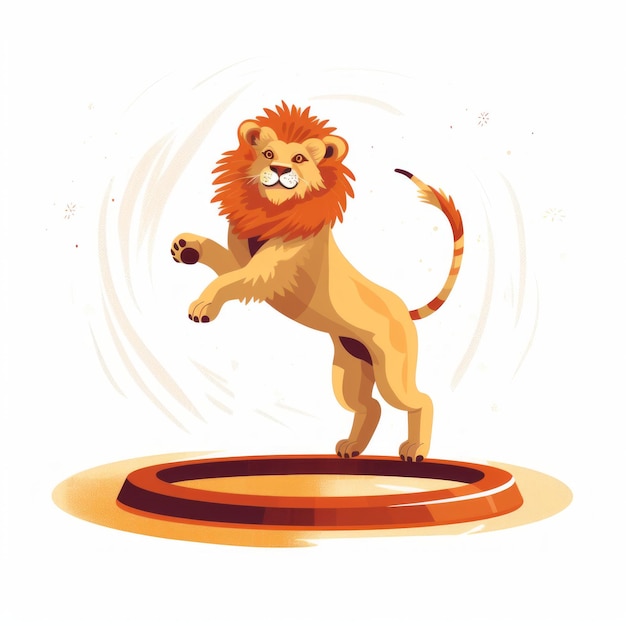 Photo jump into the fun a playful and captivating circus act a simple illustration of a small lion perf