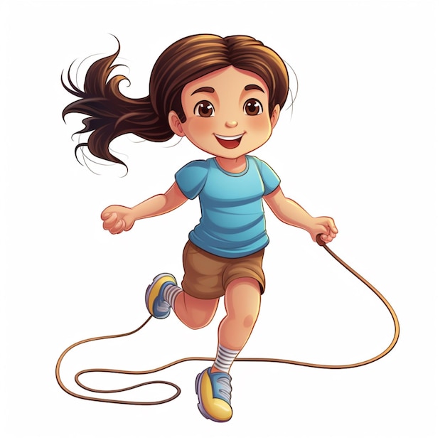 Jump rope 2d cartoon illustraton on white background high