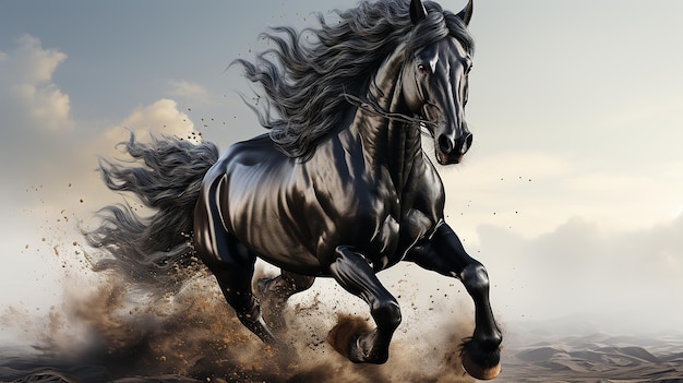 скачущий черный коньбелый фон вектор искусства картончерный конь