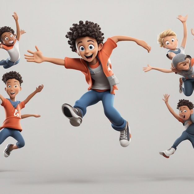 Jumping boy cartoon character generated by AI