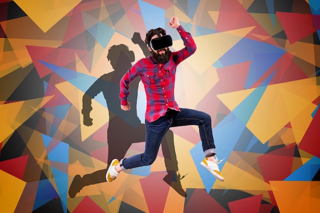 Photo jumping hipster in vr