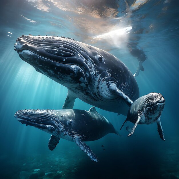 Jumping humpback whale over water