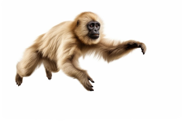 Jumping Moment Gibbon On White Background