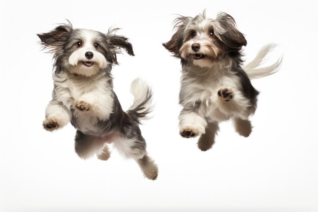 Jumping Moment Two Ragamuffin Dogs On White Background