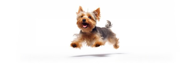 Jumping Moment Yorkshire Terrier Dog On White Background Jumping Moment Yorkshire Terrier Dog Own