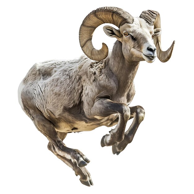 Photo jumping ram animal in white background