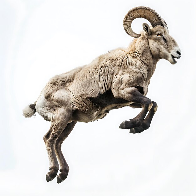 Photo jumping ram animal in white background