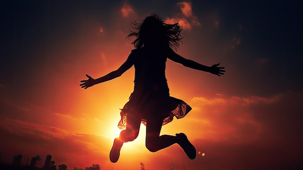 Jumping silhouette of a girl