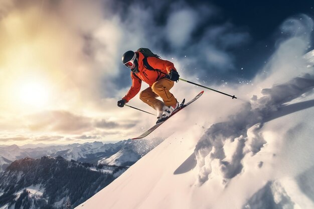 Jumping Skier Skiing Extreme Winter Sports Generative AI