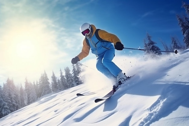 Jumping Skier Skiing Extreme Winter Sports Generative AI