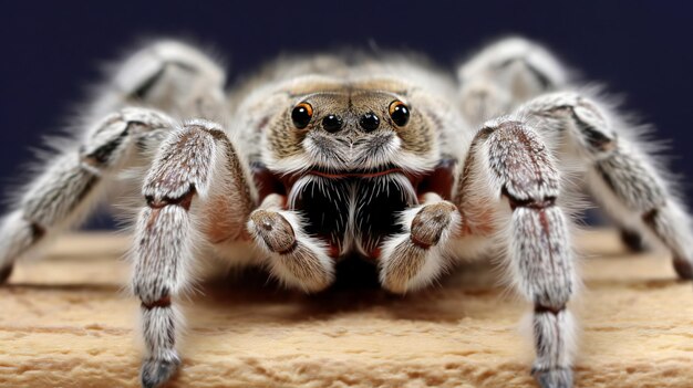 Jumping spider macro close up on a black background studio shot