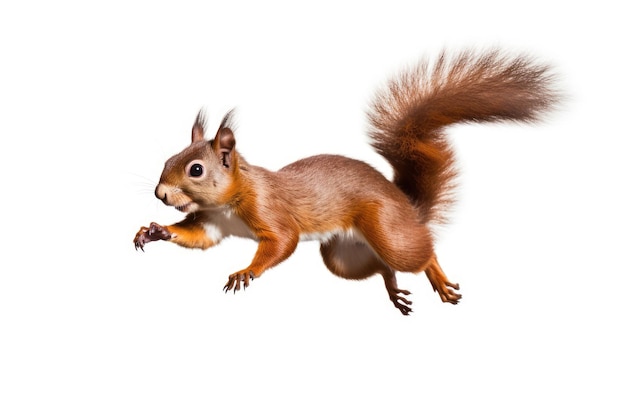 Jumping squirrel on white background