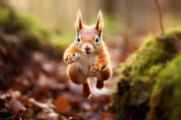 Jumping squirrel in the wild