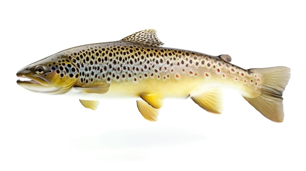 Jumping trout isolated on white background Generative Ai