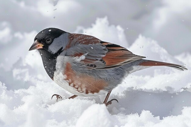 A junco flitting through the snow