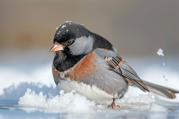 Photo a junco flitting through the snow