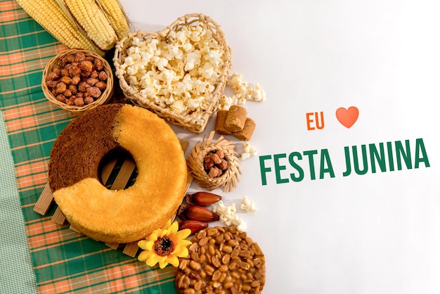 June party table Typical Brazilian feast of June Written in Portuguese I love Festa JuninaxA