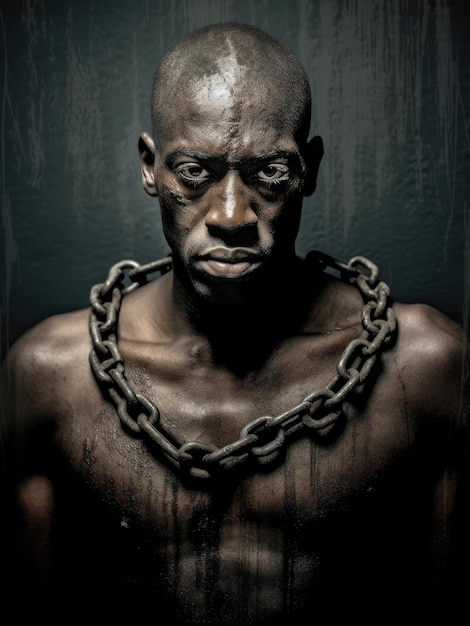 Juneteenth a day for freedom African man prisoner in chain slavery concept