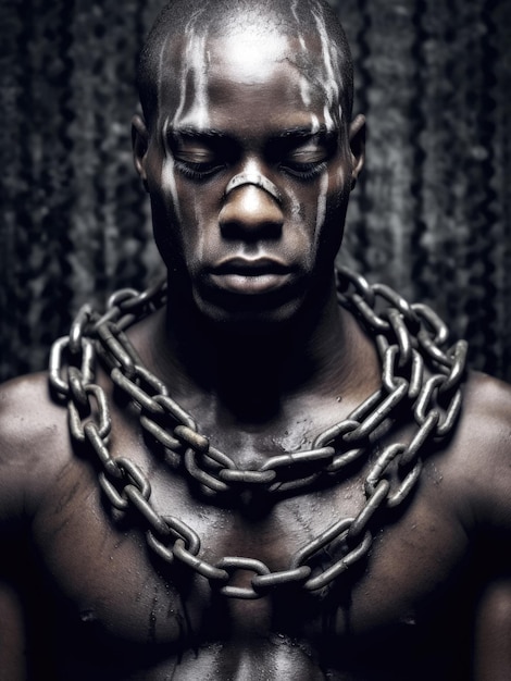 Juneteenth a day for freedom African man prisoner in chain slavery concept