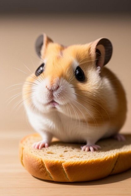 Jungar hamster on a small bread toasts