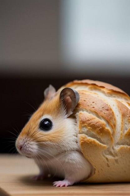 Photo jungar hamster on a small bread toasts
