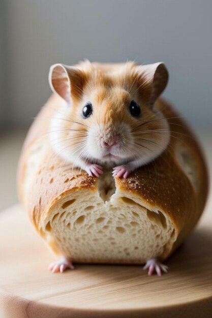 Photo jungar hamster on a small bread toasts