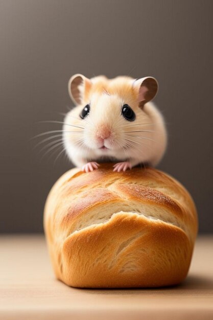 Photo jungar hamster on a small bread toasts