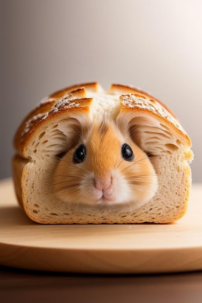 Photo jungar hamster on a small bread toasts