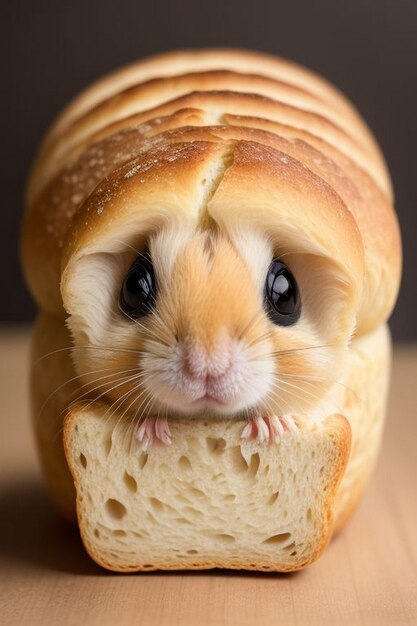 Photo jungar hamster on a small bread toasts