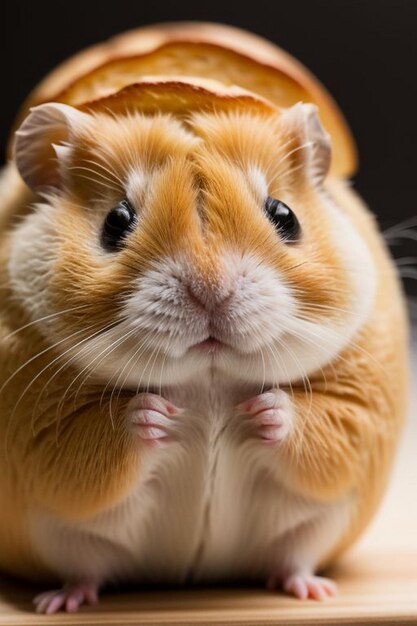 Photo jungar hamster on a small bread toasts