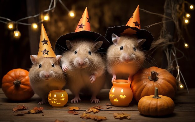 Photo a jungarian hamsters and halloween