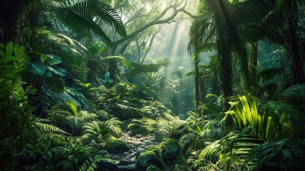 Jungle achtergrond bos natuur scène futuristische generatieve ai
