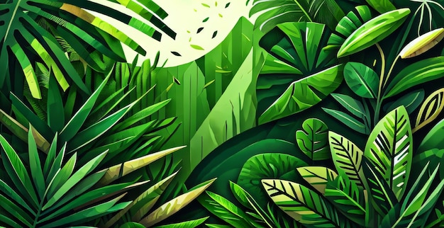 jungle achtergrond schilderij van een jungle tafereel met een groene plant en een groen blad New generatieve ai